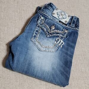 Miss Me Embellished Easy Straight Jeans Rhinestone Pocket Denim Size 27